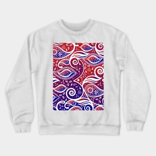 Paisley Bohemian Breeze Art - White and Shades of Red and Blue Crewneck Sweatshirt